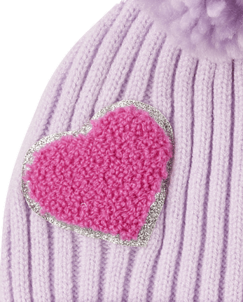 Toddler Girls Chenille Patch Pom Pom Beanie