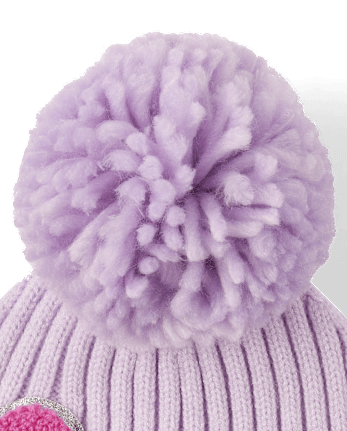 Toddler Girls Chenille Patch Pom Pom Beanie