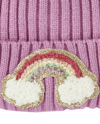 Toddler Girls Chenille Patch Pom Pom Beanie