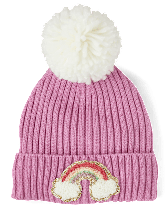 Bonnet à pompon en chenille pour petite fille