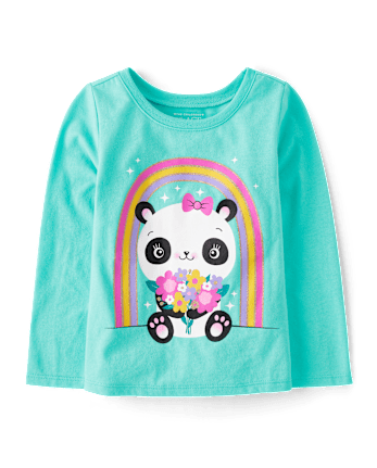 Baby And Toddler Girls Panda Rainbow Graphic Tee