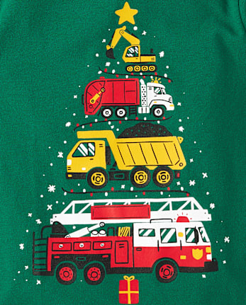 T-shirt graphique pour bébés et tout-petits garçons, motif véhicules et sapin de Noël