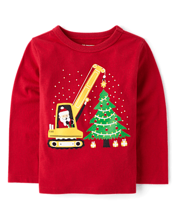 Baby And Toddler Boys Christmas Santa Construction Vehicle Graphic Tee
