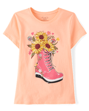 Girls Flower Boot Graphic Tee