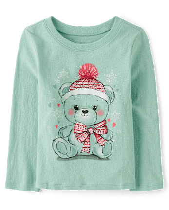 Baby And Toddler Girls Christmas Bear Graphic Tee