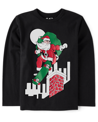 Boys Christmas Skateboard Santa Graphic Tee