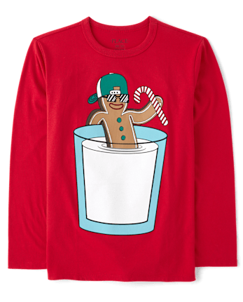 Boys Christmas Gingerbread And Milk Glass Graphic Tee