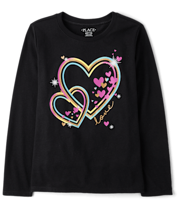 Girls Neon Hearts Graphic Tee