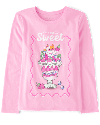 Girls Sweet Cat Graphic Tee