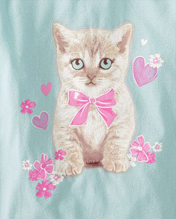 Girls Bow Cat Graphic Tee
