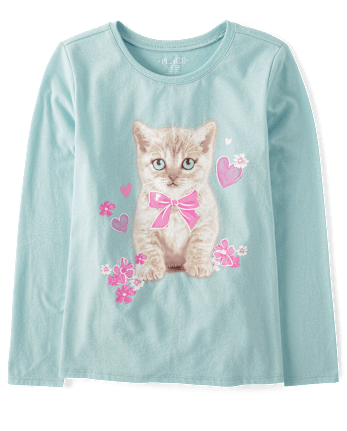 Girls Bow Cat Graphic Tee
