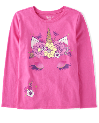 T-shirt graphique licorne à couronne de fleurs pour fille
