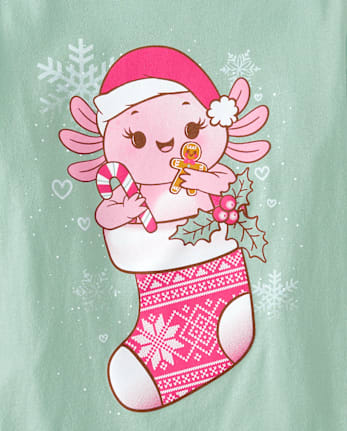 Girls Axolotl Christmas Stocking Graphic Tee