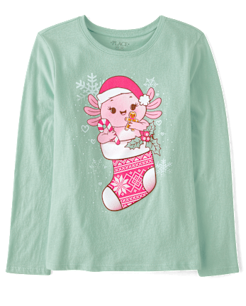 Girls Axolotl Christmas Stocking Graphic Tee