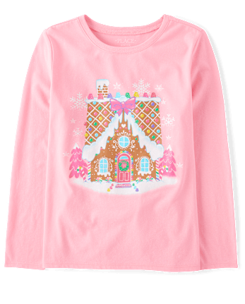 Girls Christmas Gingerbread House Graphic Tee