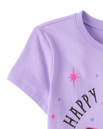 T-shirt graphique Hello Kitty® phosphorescent pour filles, motif Joyeux Halloween