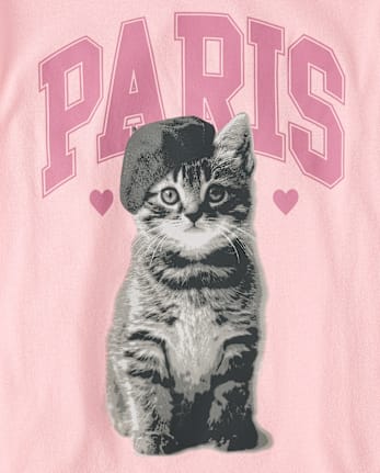 Girls Paris Cat Oversized Graphic Tee