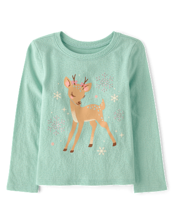 Baby And Toddler Girls Snowflake Deer Graphic Tee
