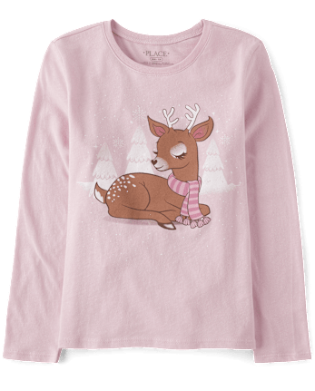 Girls Winter Deer Graphic Tee