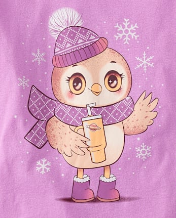 T-shirt graphique hibou d'hiver pour fille