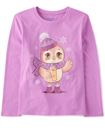 T-shirt graphique hibou d'hiver pour fille