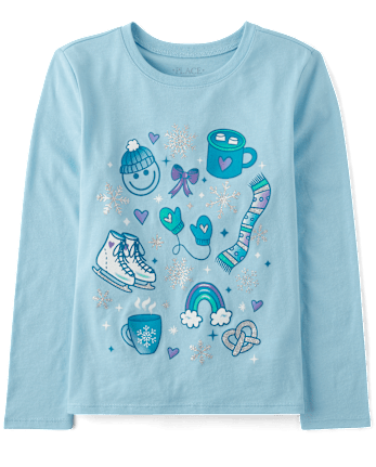 Girls Winter Doodle Graphic Tee