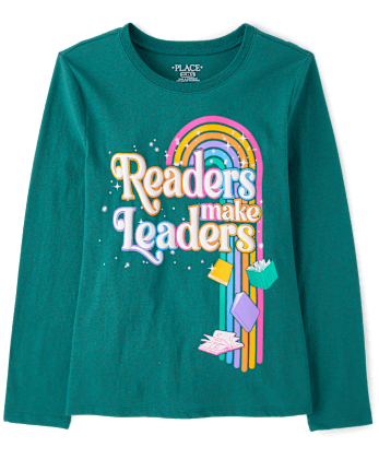 Girls Readers Are Leaders Rainbow Graphic Tee