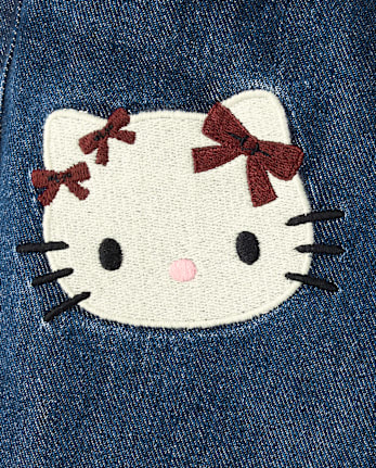 Girls Hello Kitty® Embroidered Roll Cuff Wide Leg Jeans