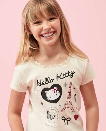 Girls Hello KittyÂ® Embellished Ribbed Baby Tee