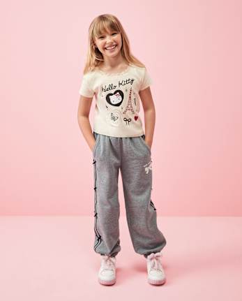 Girls Hello Kitty® Side Stripe Bow Premium Fleece Jogger Pants