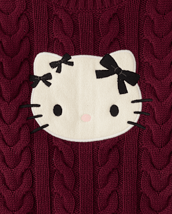 Girls Hello Kitty® Applique Cable Knit Sweater