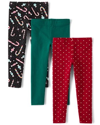 Toddler Girls Candy Cane Leggings 3-Pack