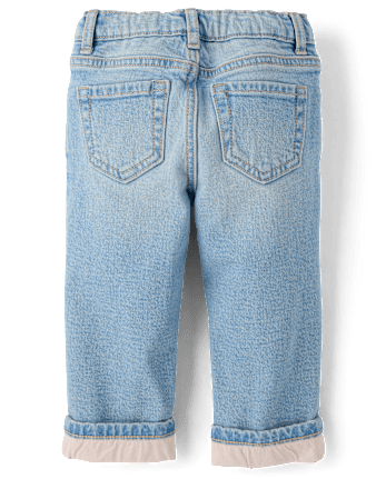 Toddler Girls Lined Roll Cuff 90s Straight Jeans