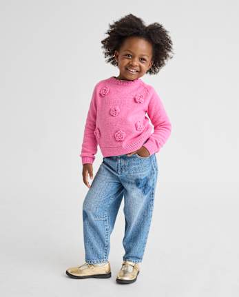 Toddler Girls Heart Patch Baggy Barrel Jeans