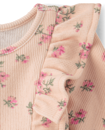 Baby And Toddler Girls Floral Plush Winter Waffle Thermal Babydoll Dress