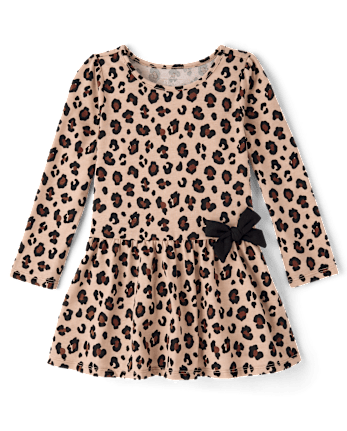 Baby And Toddler Girls Leopard Bow Drop Waist Dress