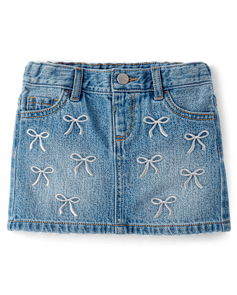 Toddler Girls Rhinestone Bow Denim Skirt