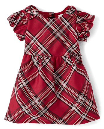 Toddler Girls Matching Family Plaid Satin Fit And Flare Dress