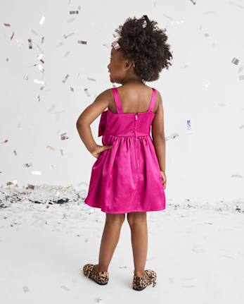 Robe évasée et ajustée en satin avec nœud surdimensionné pour bébé et petite fille