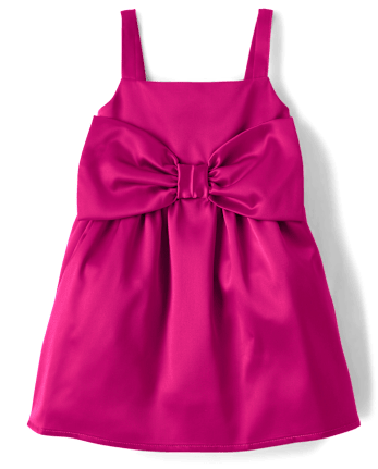 Baby And Toddler Girls Oversized Bow Satin Fit And Flare Dress