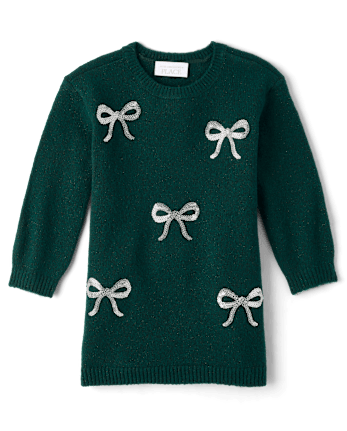Baby And Toddler Girls Sequin Bow Sweater Dress