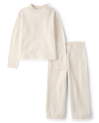 Toddler Girls Waffle Sweater 2-Piece Outfit Set
