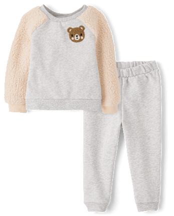 Toddler Girls Chenille Bear Premium Fleece 2-Piece Outfit Set