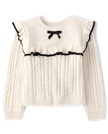 Toddler Girls Bow Ruffle Cable Knit Sweater