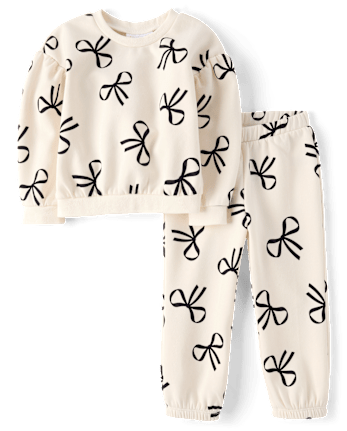 Toddler Girls Bow Premium Fleece 2-Piece Outfit Set