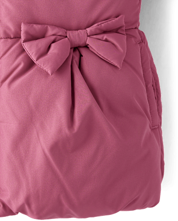 Toddler Girls Bow Faux Fur Lined Bubble Puffer Jacket