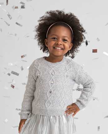 Toddler Girls Sequin Cable Knit Super Soft Sweater
