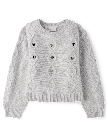 Toddler Girls Sequin Cable Knit Super Soft Sweater