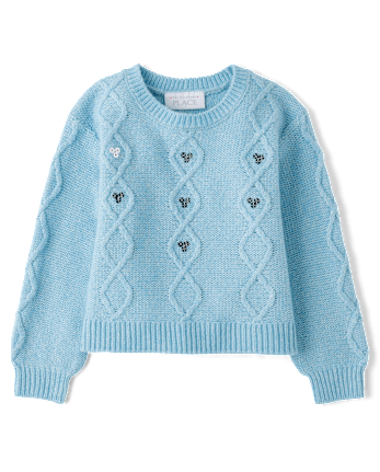 Toddler Girls Sequin Cable Knit Super Soft Sweater