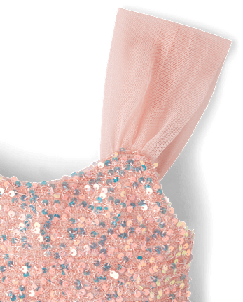 Girls Sequin Mesh Fit And Flare Dress